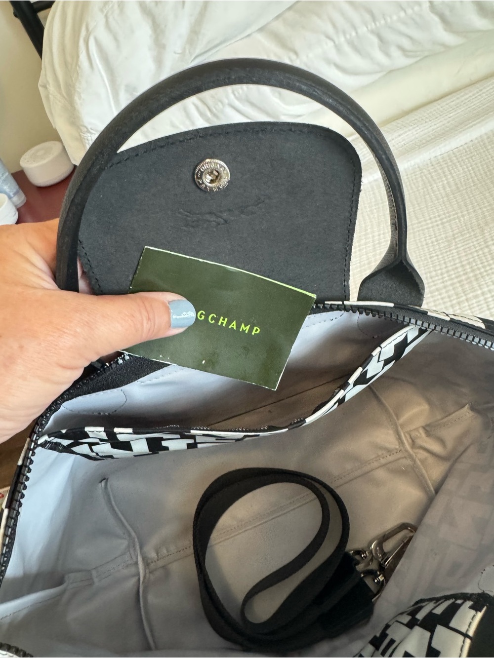 Longchamp Small Le Pliage Graphic Logo Tote - Black & White - Picture 5 of 9